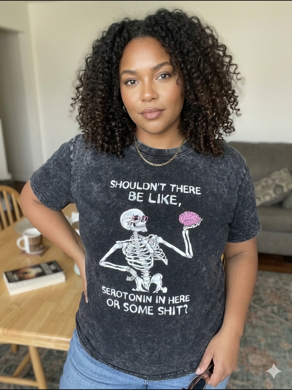 Acid Wash Skeleton Graphic Tee